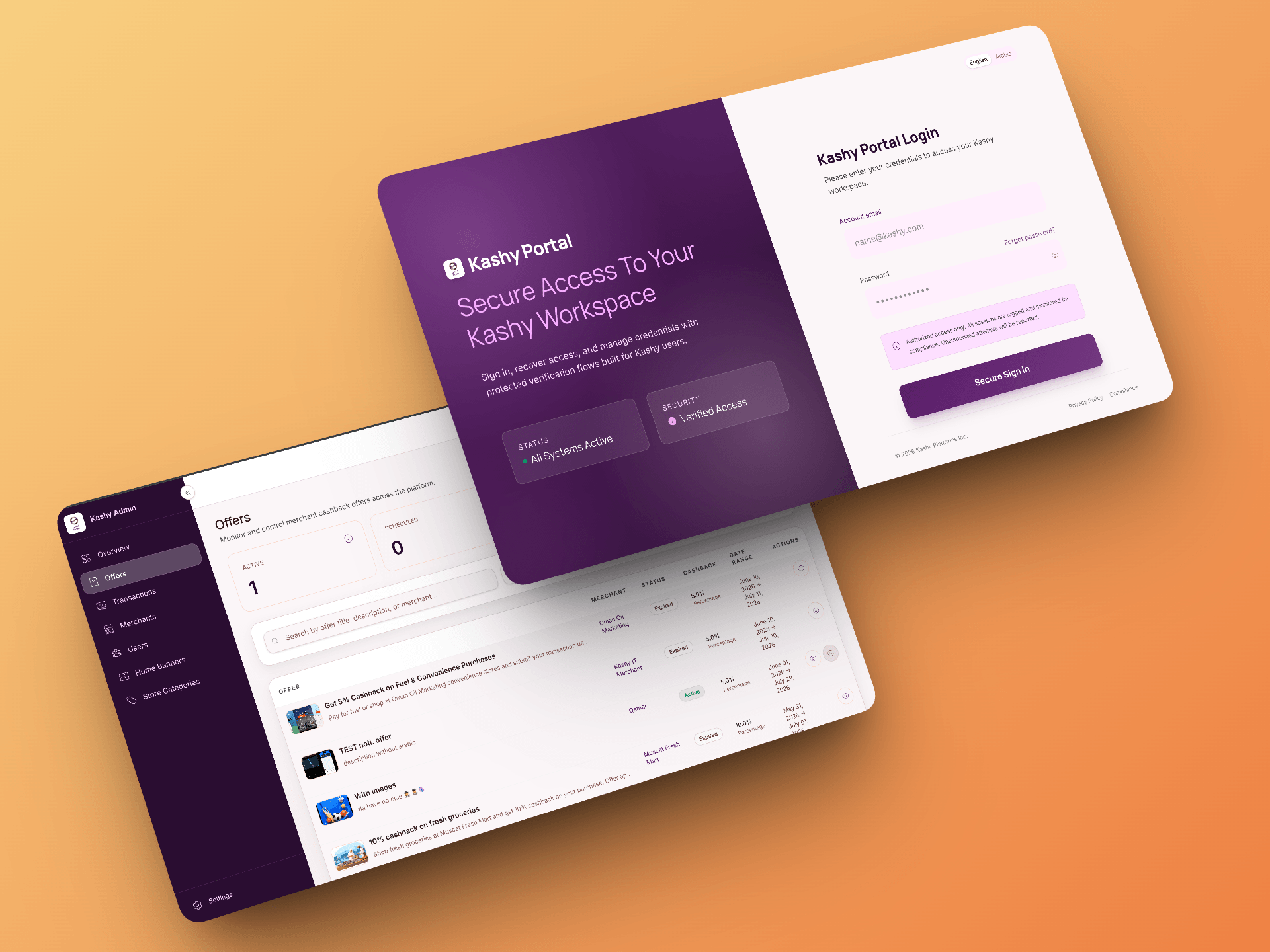 Kashy portal workspace and admin dashboard preview